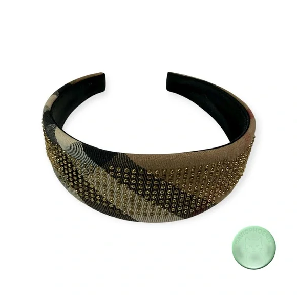 Burberry Women’s Headband – Classic Check with Gold Studs - Picture 5 of 7